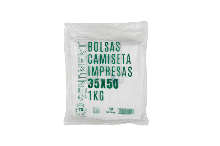 Bolsa Plástico Asa Camiseta 35x50cm 50µm Reciclada 70% Blanca, 20pq x 1kg