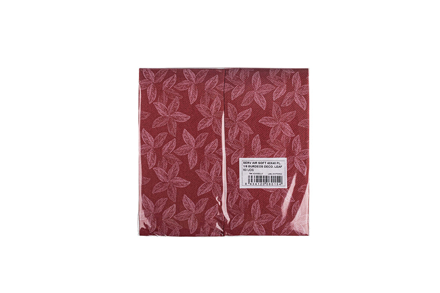 Servilleta Air Soft 40x40cm Pleg. 1/8 Burdeos Deco. Leaf, 480uds