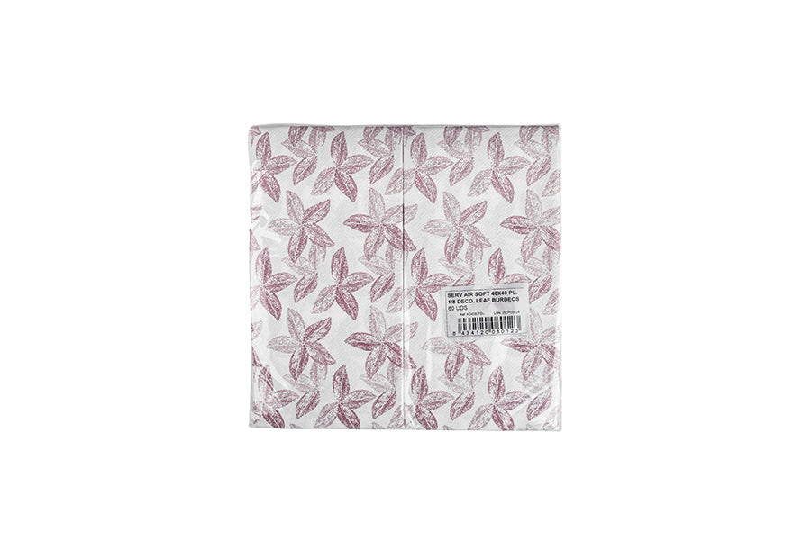 Servilleta Air Soft 40x40cm Pleg. 1/8 Deco. Leaf Burdeos, 480uds
