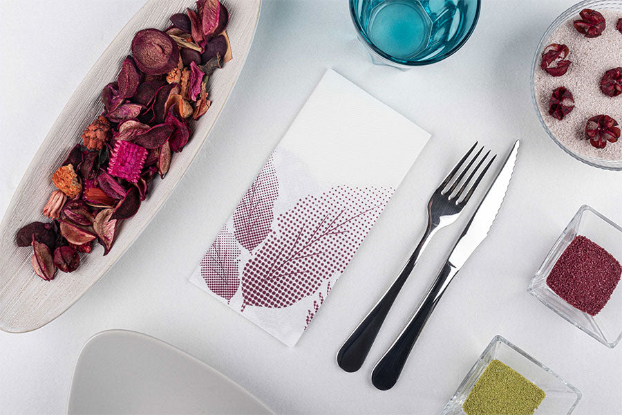 Servilleta Air Soft 40x40cm Pleg. 1/8 Deco. Otoño Burdeos, 480uds
