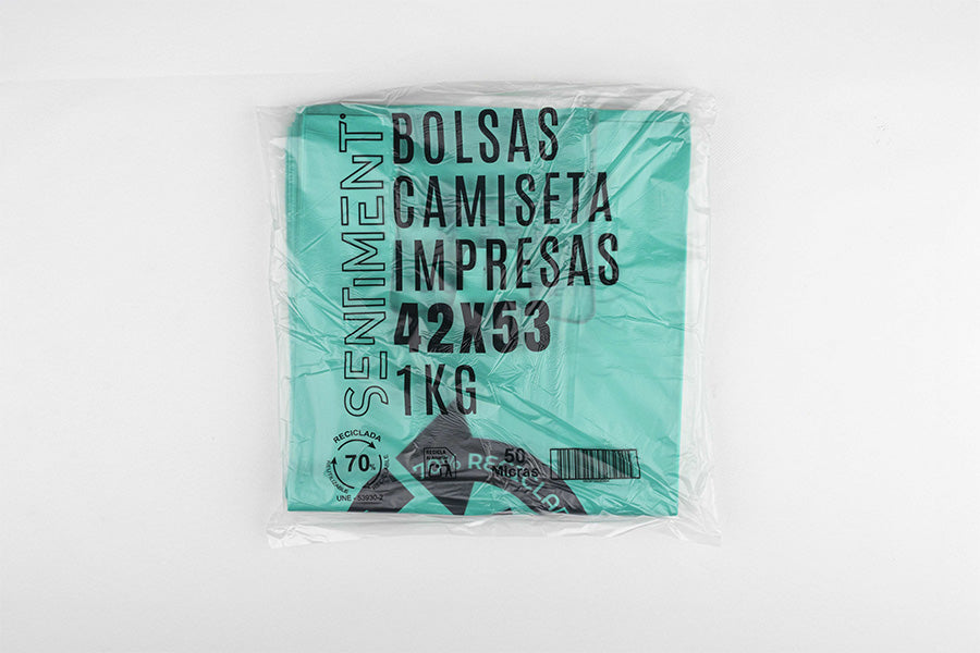Bolsa Plástico Asa Camiseta 42x53cm 50µm Reciclada 70% Verde, 20pq x 1kg