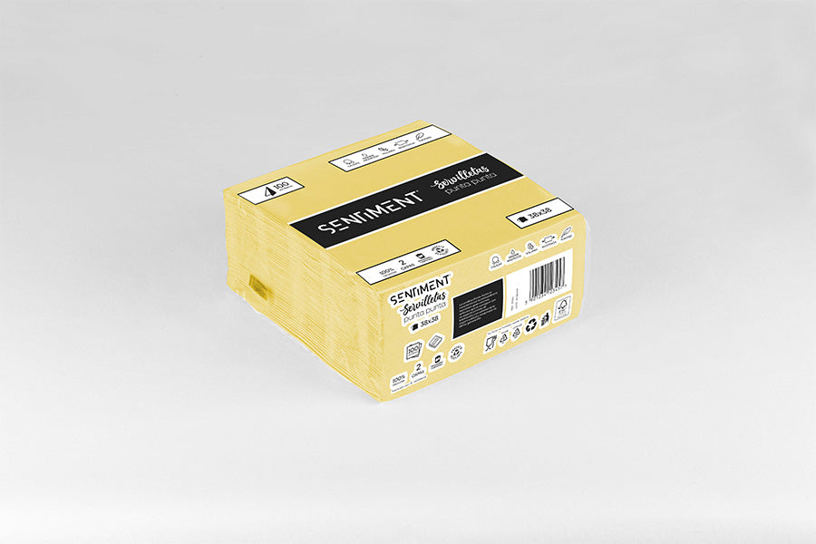 Servilleta Punta Punta 38x38cm Amarillo, 40uds 24paq -Sentiment-