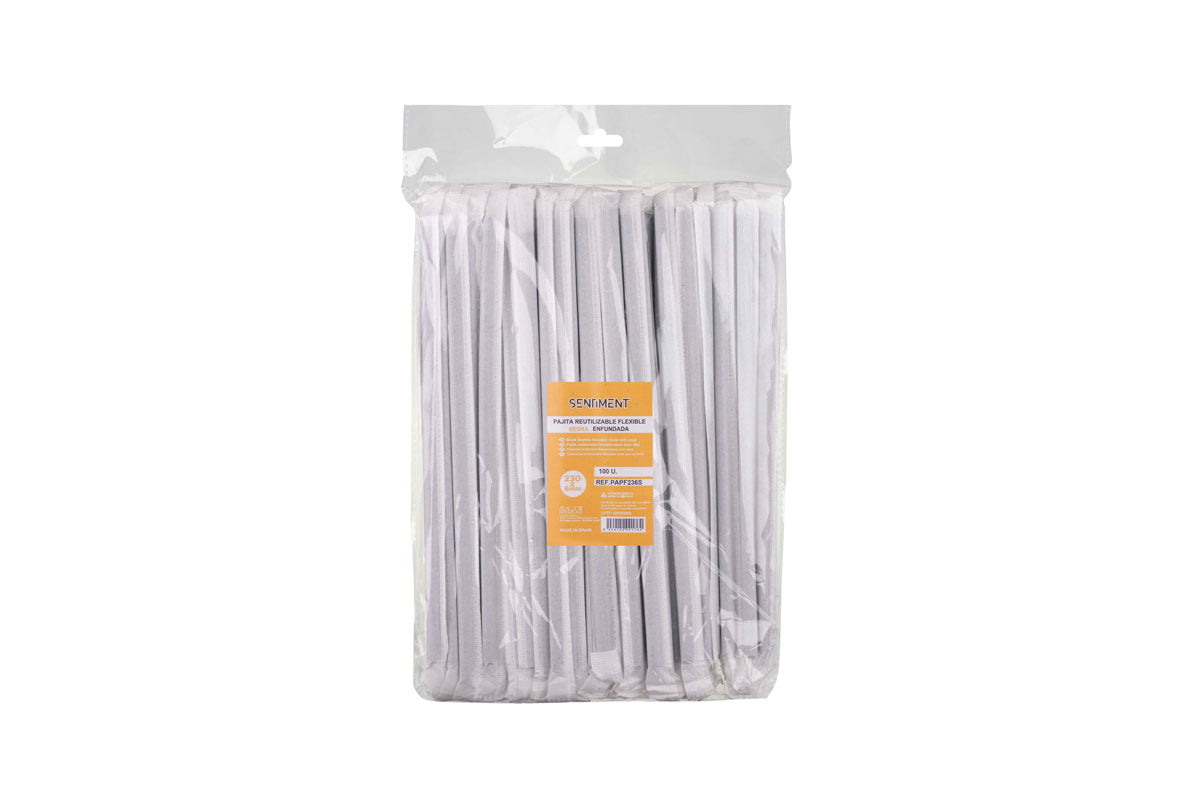 Pajita 230x6mm PP Reutilizable Flexible Negro