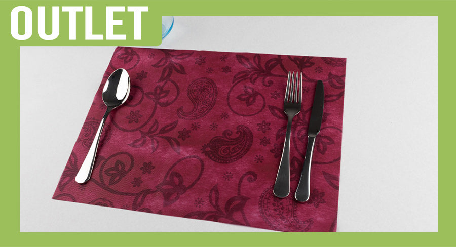 ; Mantel Cortado Novotex 30x40cm Burdeos Deco. Cachemir Negro, 500uds