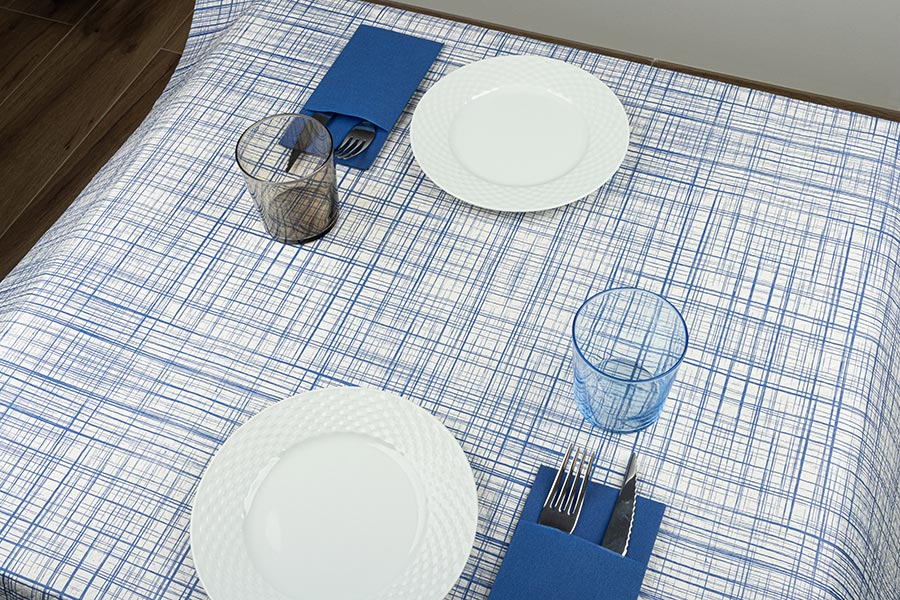 Mantel Papel 100x100cm Blanco Deco. Urban Azul, 400uds