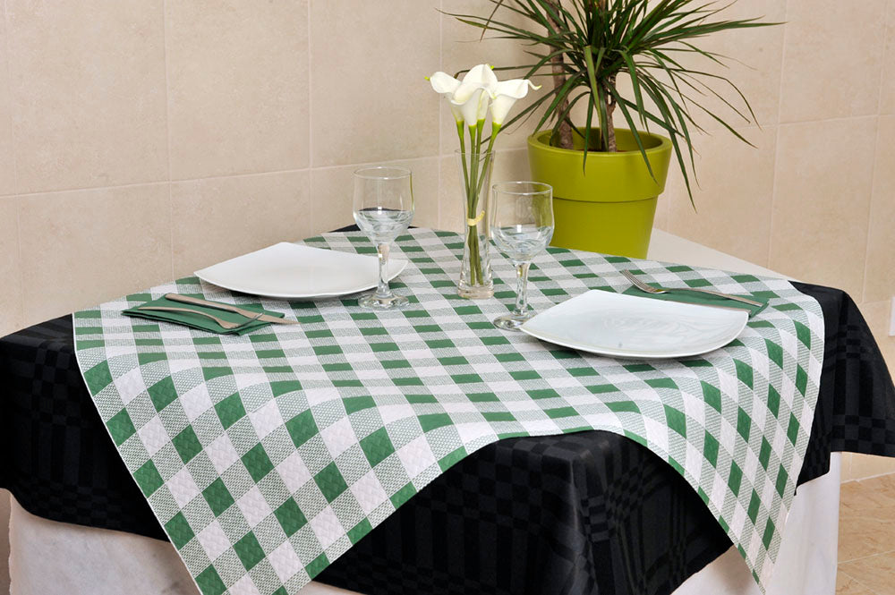 Mantel Papel 100x100cm Blanco Deco. Cuadros Verde, 400uds (Retractilado y codificado)