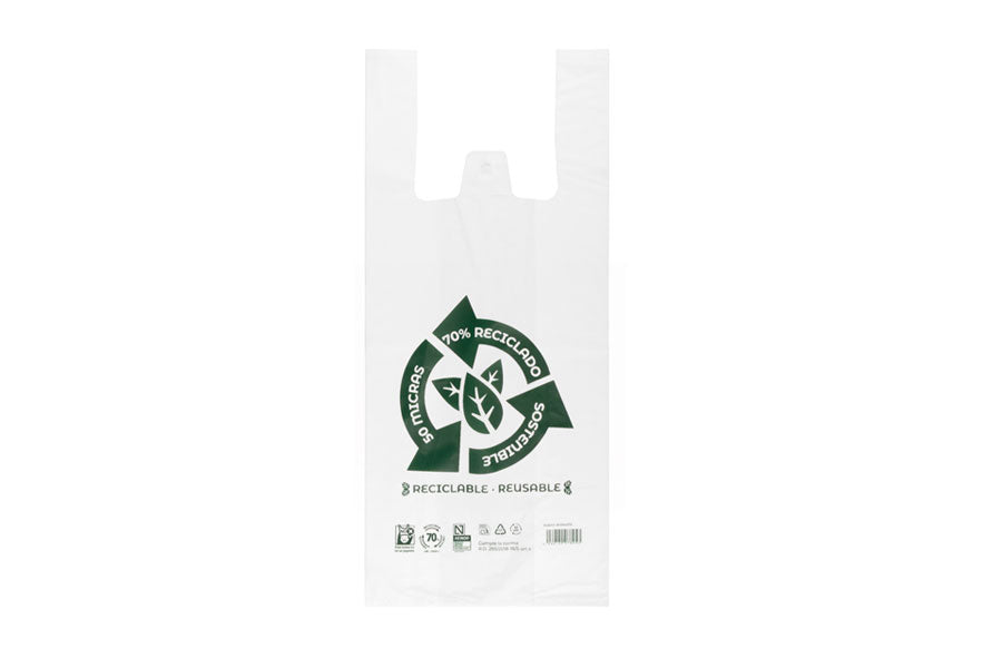 Bolsa Plástico Asa Camiseta 35x50cm 50µm Reciclada 70% Blanca, 20pq x 1kg