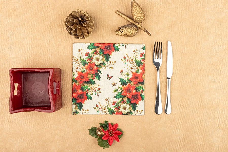 Servilleta Bambulux Imp. Digital 40x40cm Deco. Christmas Butterflies, 50uds