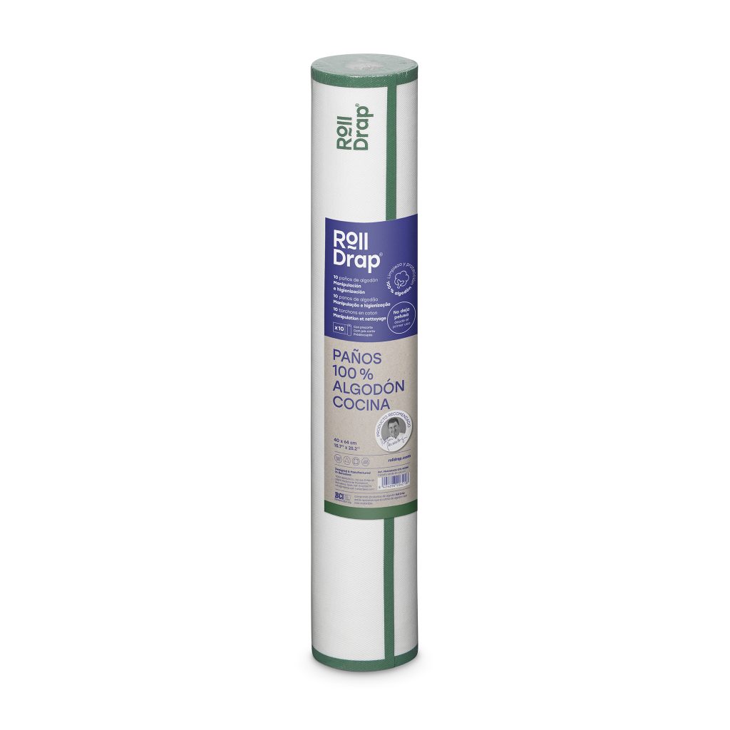 Roll Drap Paño Algodón Blanco Cenefa Verde 40x64 (10u/rollo)