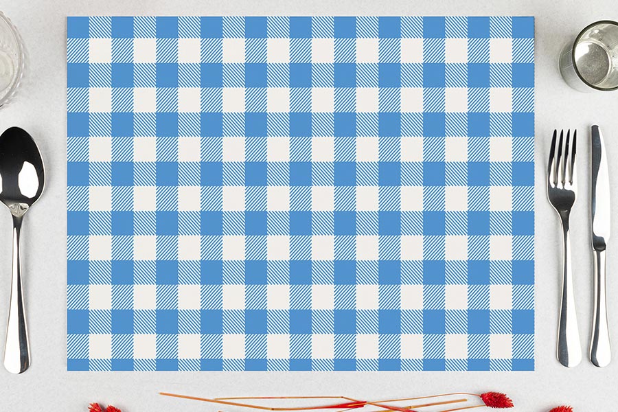 Paper Tablecloth 28x40.5cm 80gr Deco. Vichy Cyan Offset Printing 500 units