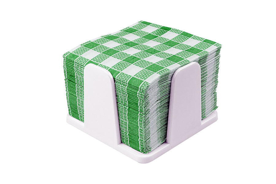 Servilletero 20x20 PS Blanco -c/Servilleta- (Vichy Verde) 12uds