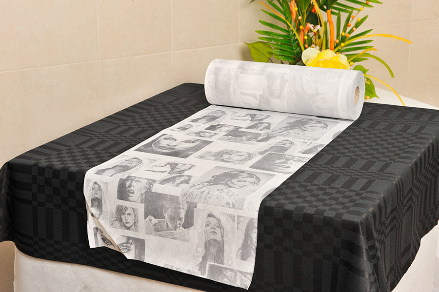 ; Rollo Mantel Novotex 0,40x48m Prec. 30cm Blanco Deco. Caras Negro