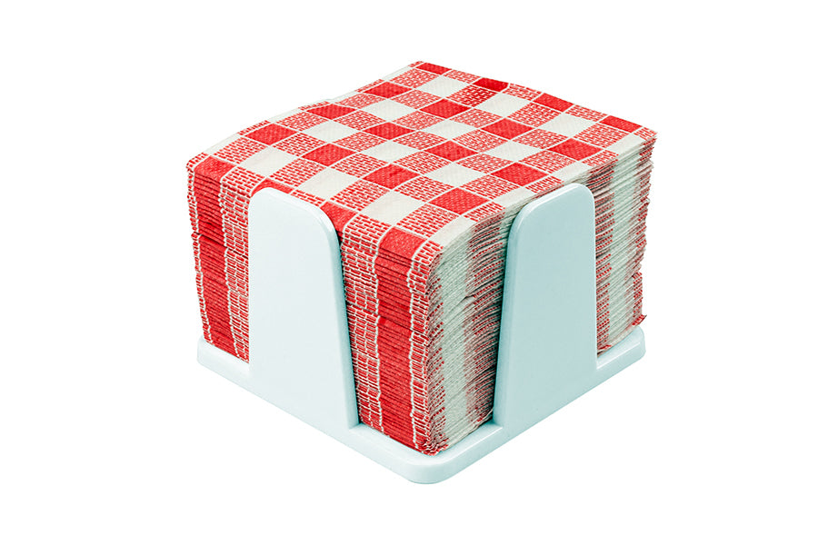 Ronds de serviette 20x20 PS Blanc -avec serviette- (Rouge Vichy) 12 unités