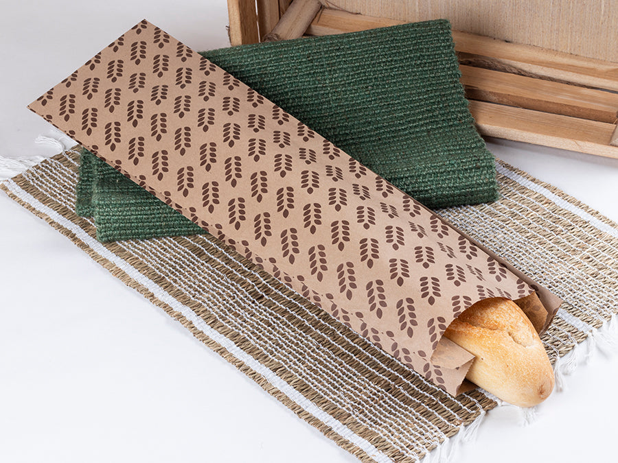Bolsa Papel 14+7x50cm 40gr Kraft Deco. Espigas, 1.000uds