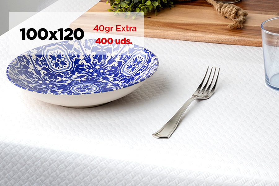 Mantel papel 100x120cm 40gr EXTRA Blanco, 400uds
