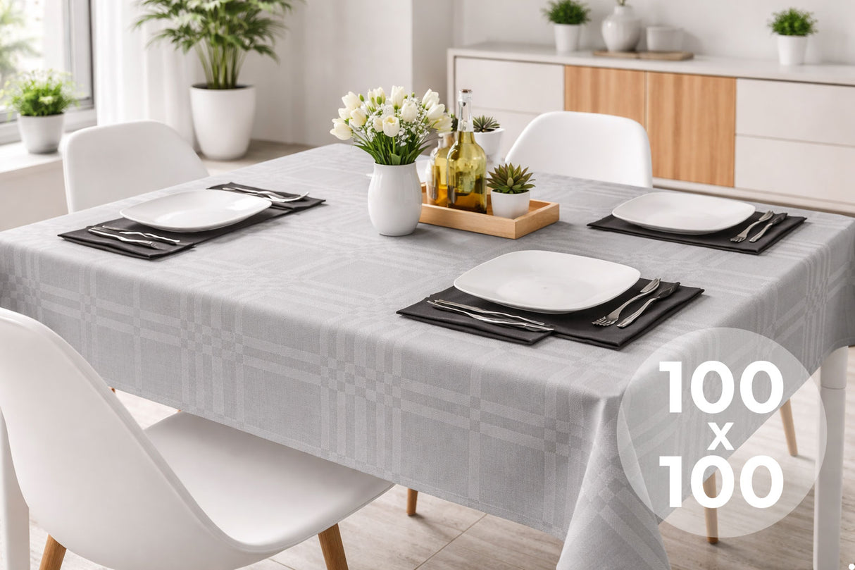 Mantel Extratela Cuadros 100x100cm Gris (Confeccionado a 96x96cm)