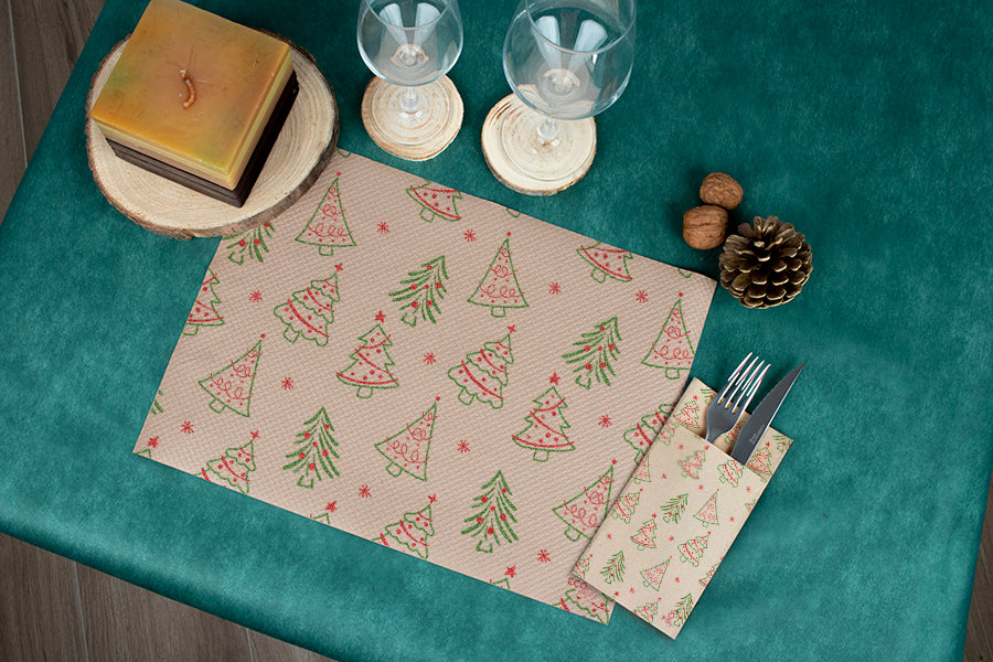 Mantel Papel 30x40cm 100gr Eco Nature Deco. Aspen (Tinta Verde y Rojo), Estuche de 200uds