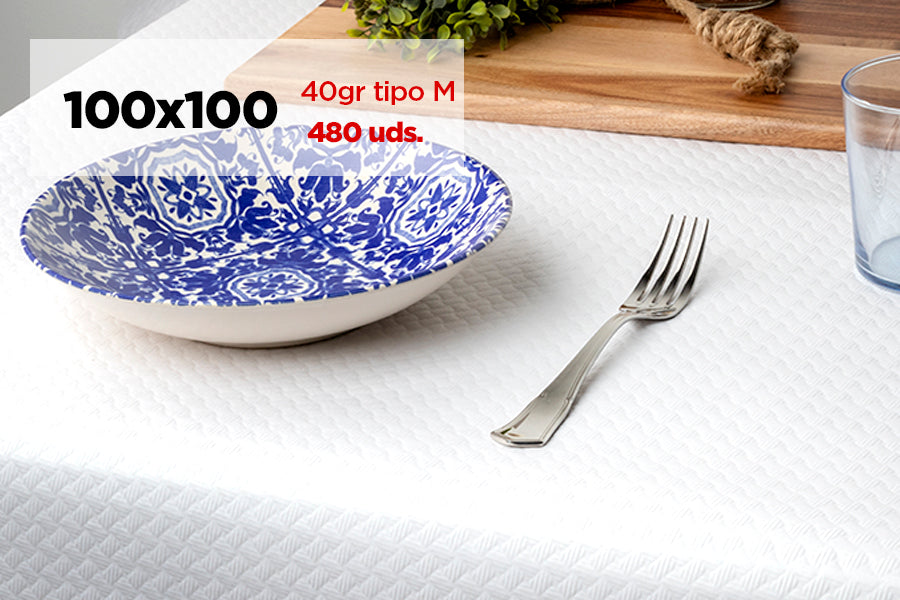 Mantel papel 100x100cm 40gr Tipo E Blanco, 480uds