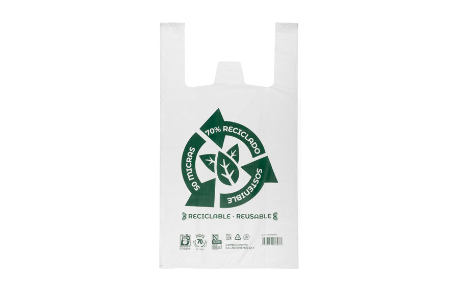 ; Sac en plastique Asa Camiseta 50x60cm Blanca 2kg. 50µm Reciclada 70%