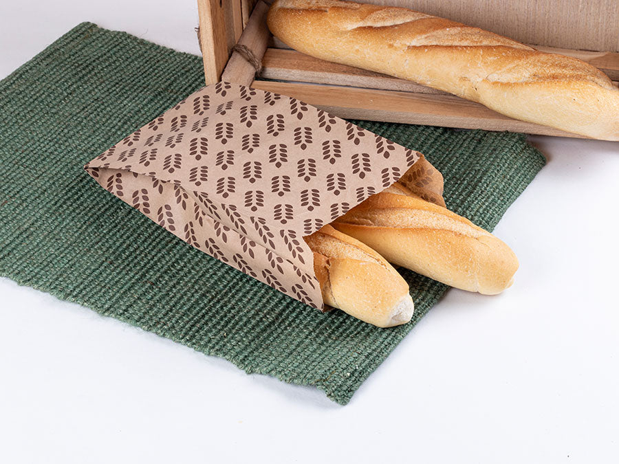 Bolsa Papel 14+7x28cm 35gr Kraft Deco. Espigas, 1.000uds