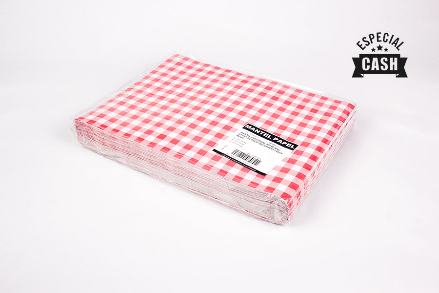 Mantel Papel 30x40cm 40gr E Blanco Deco. Vichy Rojo, 1.000uds (2x500)