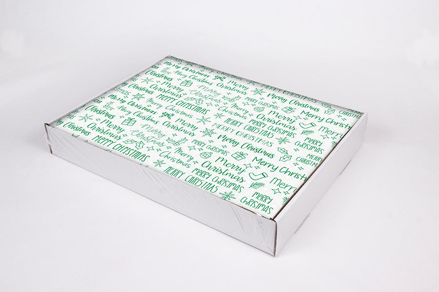 Mantel papel 30x40cm Blanco Deco. Merry Christmas (Tinta Verde), Estuche de 500uds