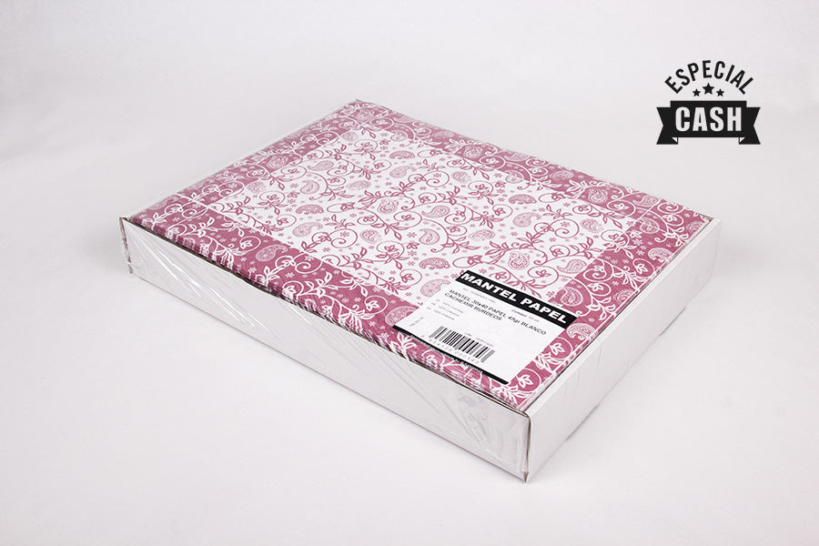 Mantel Papel 30x40cm 45gr Blanco Deco. Cachemir Burdeos, Estuche de 500uds