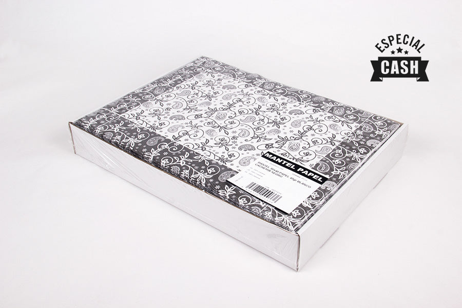 Mantel Papel 30x40cm 45gr Blanco Deco. Cachemir Negro, Estuche de 500uds