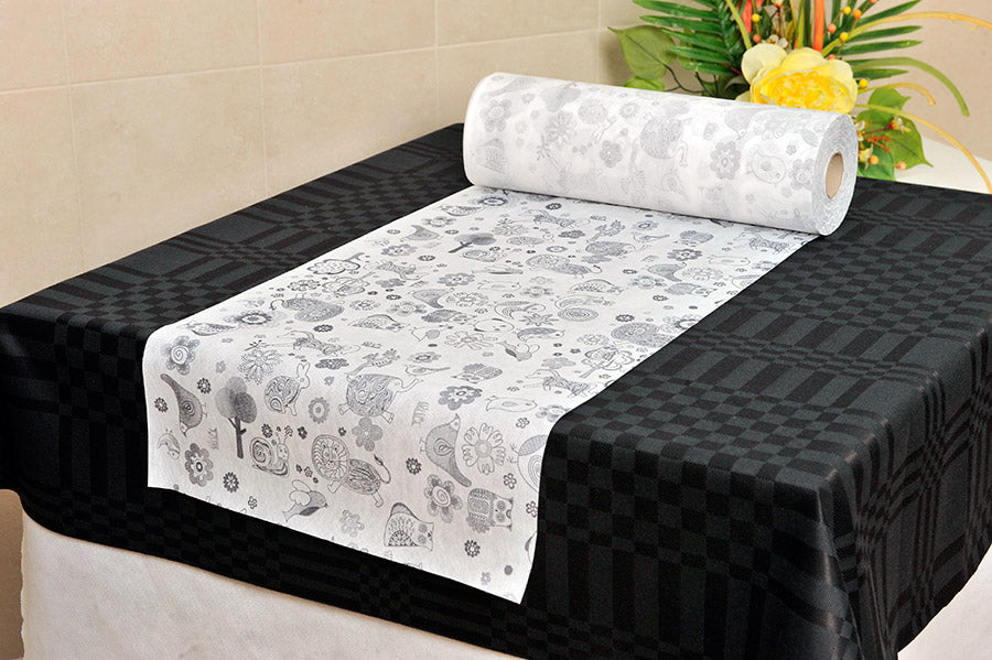 ; Rollo Mantel Novotex 0,40x48m Prec. 30cm Blanco Deco. Faunia Negro