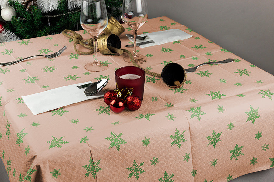 Mantel 100x100cm Pleg. 1/8 Eco Nature Deco. Estrella (Tinta Verde), Embolsado 15pq de 10uds