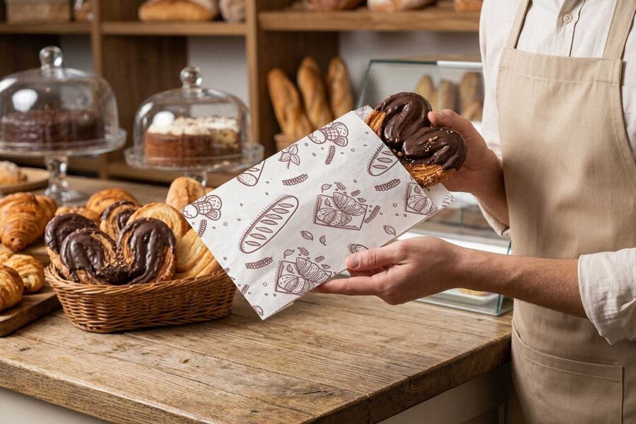 Bolsa Papel 12+6x20cm 40gr. Blanco Deco. Bakery