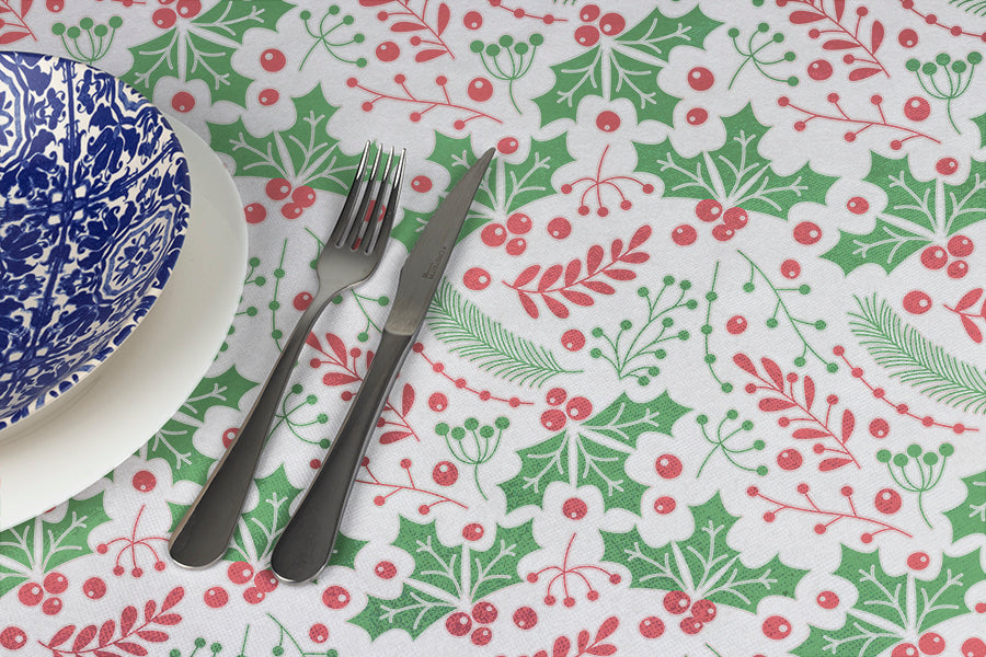 Rollo Novotex 1,20x50m Blanco Deco. Muerdago (Tinta Verde y Rojo)