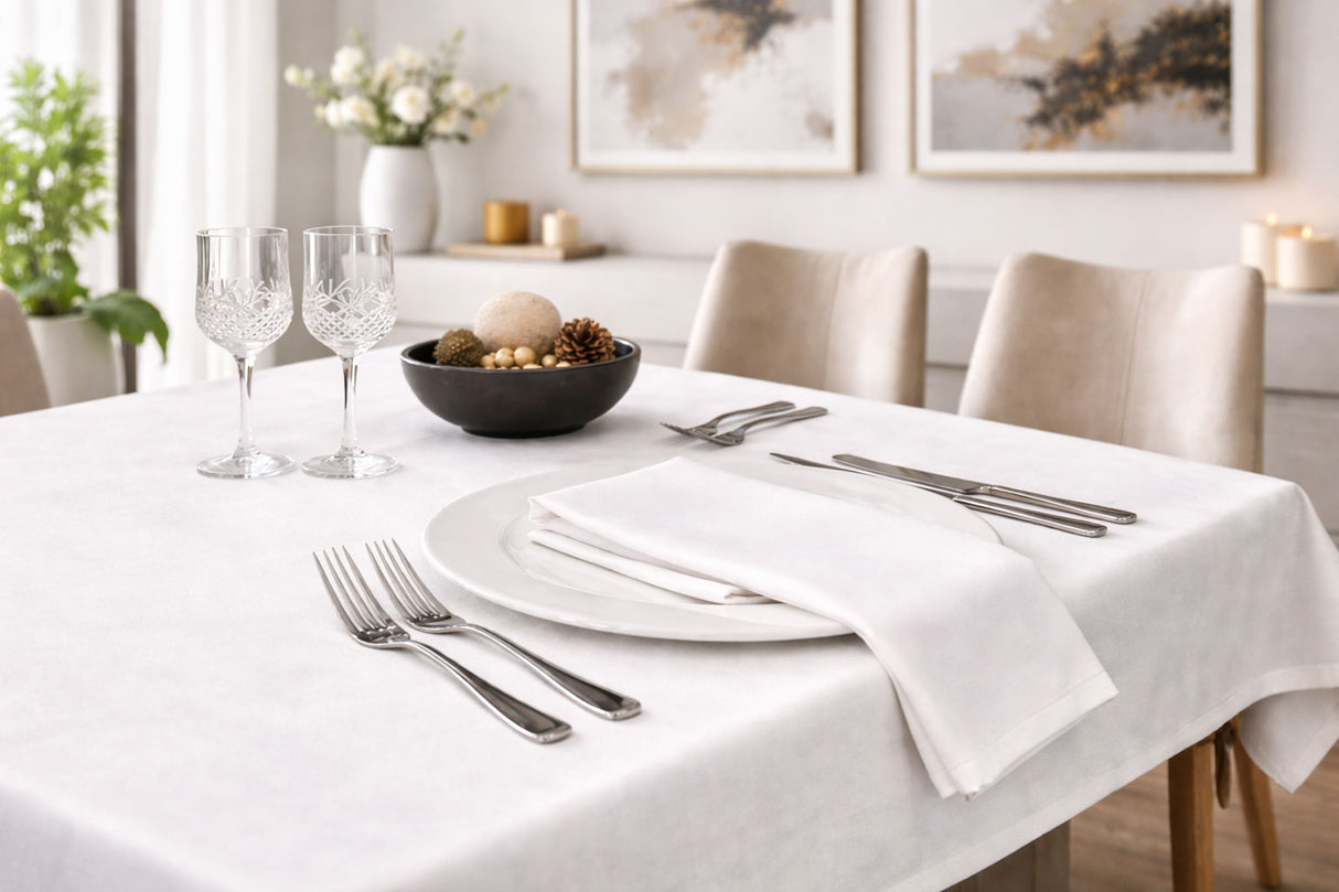 Satin Fabric Tablecloth 100x100cm White (50% Polyester / 50% Cotton)