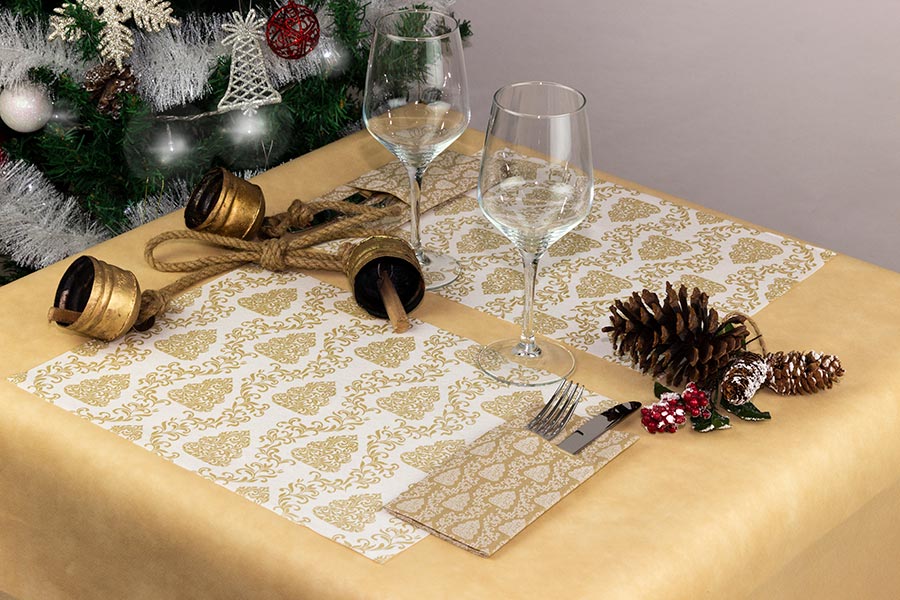 Mantel Air Soft Blanco 30x40cm Tinta Oro Deco. Nantes, 150uds