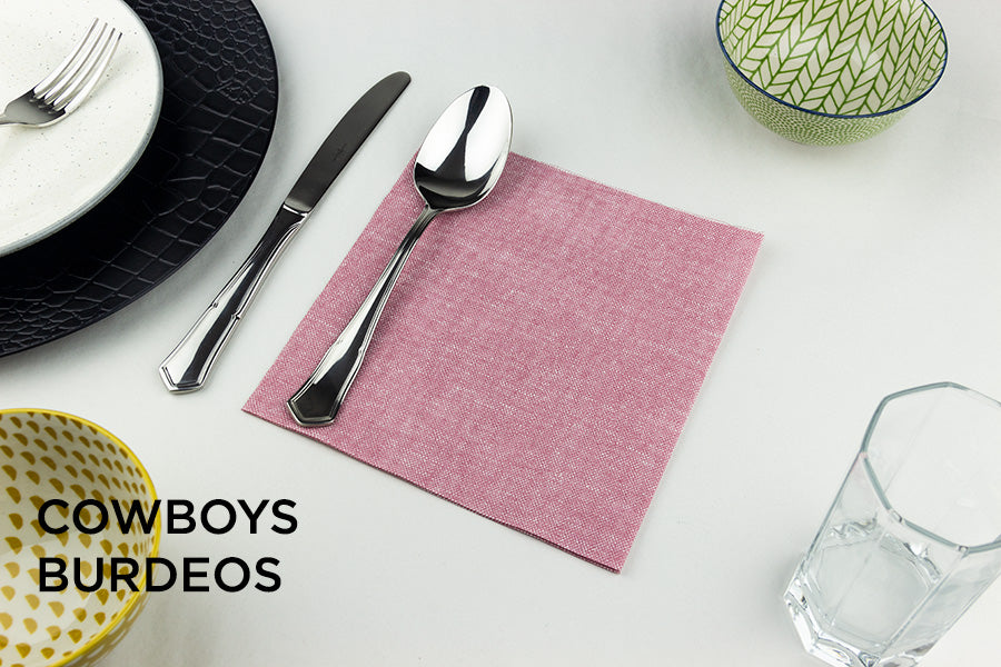 Servilleta Punta Punta 40x40cm Deco. Cow Boys Burdeos, 600uds