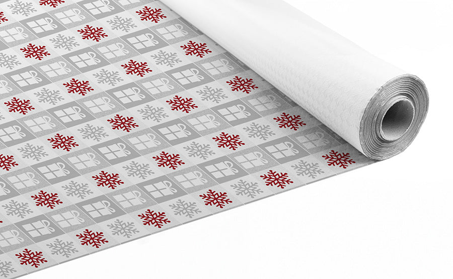Rollo Mantel Papel 1,2x50m 37gr Blanco Deco. Copos Gris (Tinta Gris/Roja)