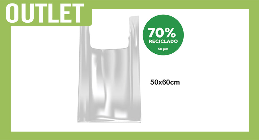 ; White Plastic Bag with T-Shirt Handle, 50x60cm, 2kg. 50µm, 70% Recycled