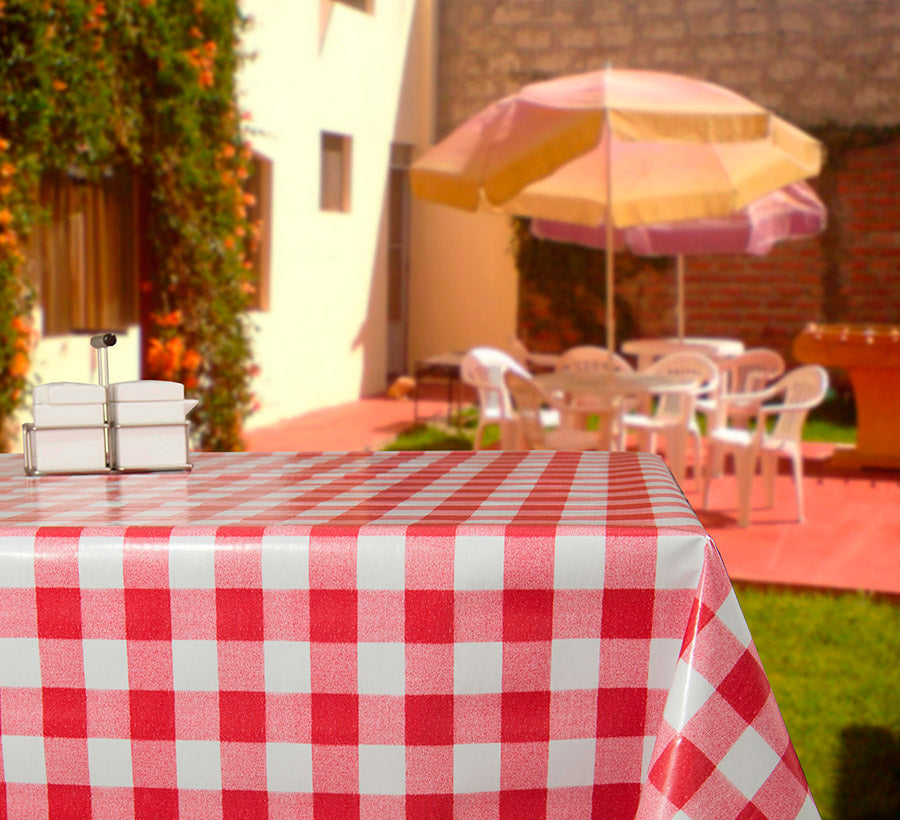 Rollo Hule 1.4x20m Cuadros Rojos