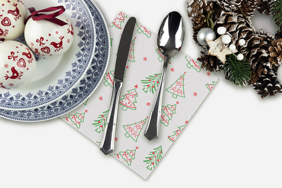 Servilleta Punta Punta 40x40cm Blanco Deco. Aspen (Tinta Roja y Verde), 600uds