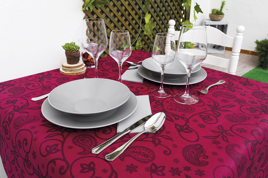 Mantel Novotex 100x100cm Burdeos Decorado, 150uds