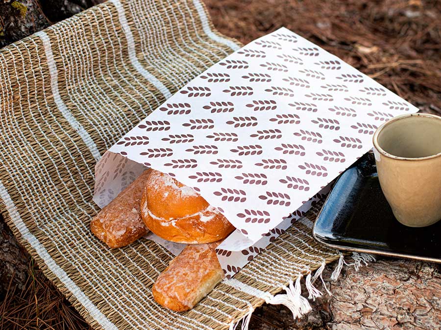 Bolsa Papel 14+7x24cm 40gr Blanco Deco. Espigas, 1.000uds