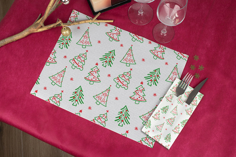 Mantel Papel 30x40cm 100gr Blanco Deco. Aspen (Tinta Verde y Rojo), Estuche de 200uds