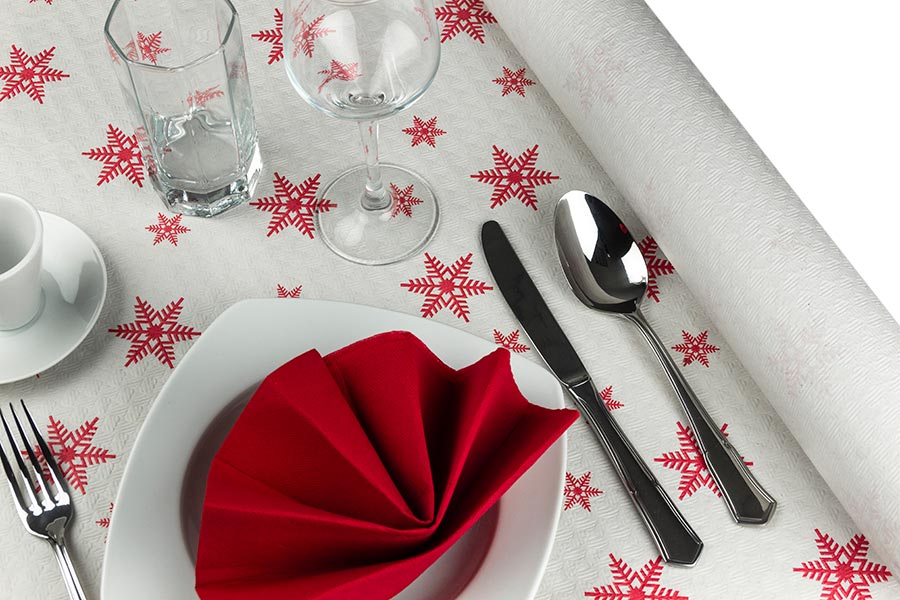 Rollo Mantel Papel 1x10m 37gr Blanco Deco. Estrellas (Tinta Roja)