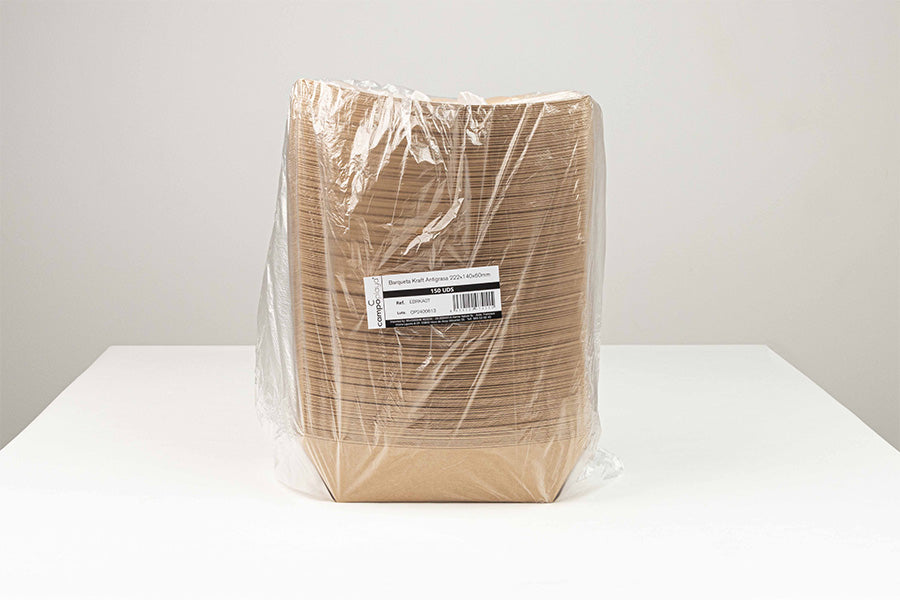 Barquette Kraft anti-graisse 222x140x60mm (2pq x 150u)