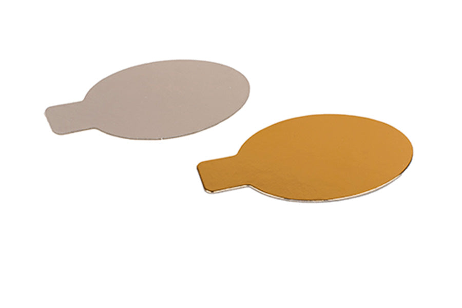 Formato oro ovalada con pestaña 10x6cm, 100uds