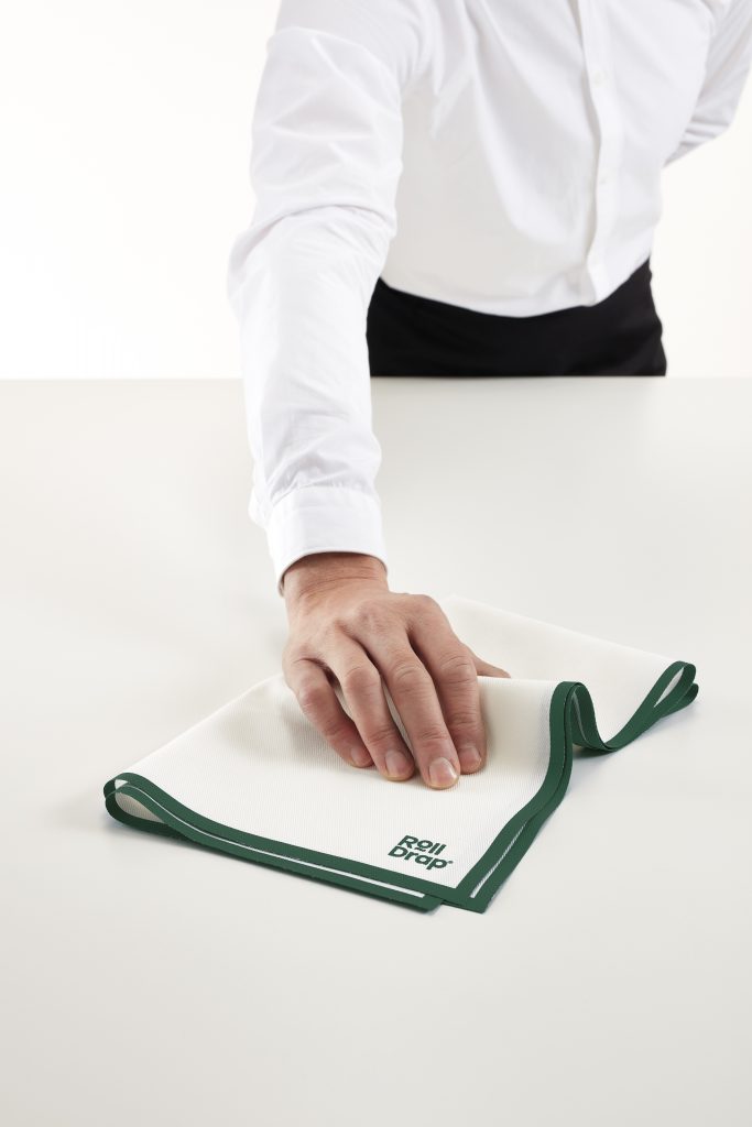 Roll Drap Paño Algodón Blanco Cenefa Verde 40x64 (10u/rollo)