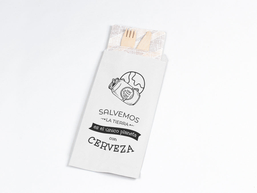 Paper Cutlery Bag 11x24cm White + Phrases 1,000 units