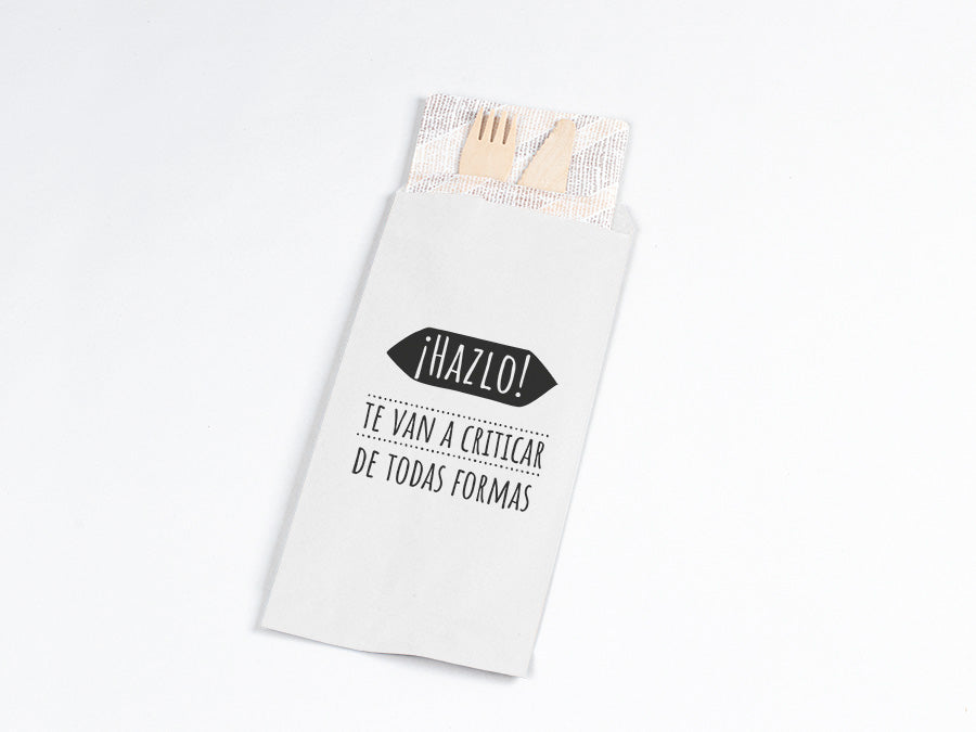 Paper Cutlery Bag 11x24cm White + Phrases 1,000 units