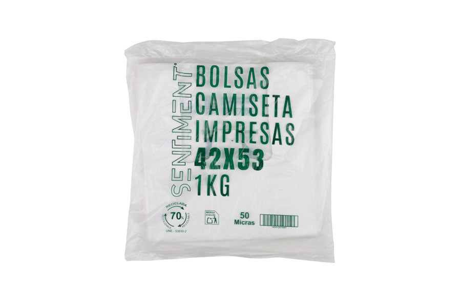 Bolsa Plástico Asa Camiseta 42x53cm 50µm Reciclada 70% Blanca, 20pq x 1kg