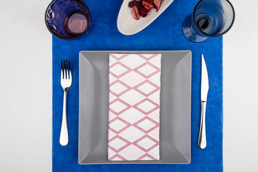 Servilleta Bambulux 48x48 Pl. 1/8 300uds Blanco Deco. Tresmall Burdeos Rosa